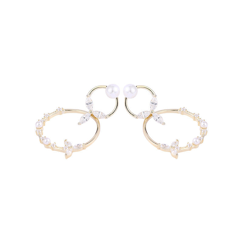 925 Sterling Silver Double Circle Pearl Drop Earrings For Women