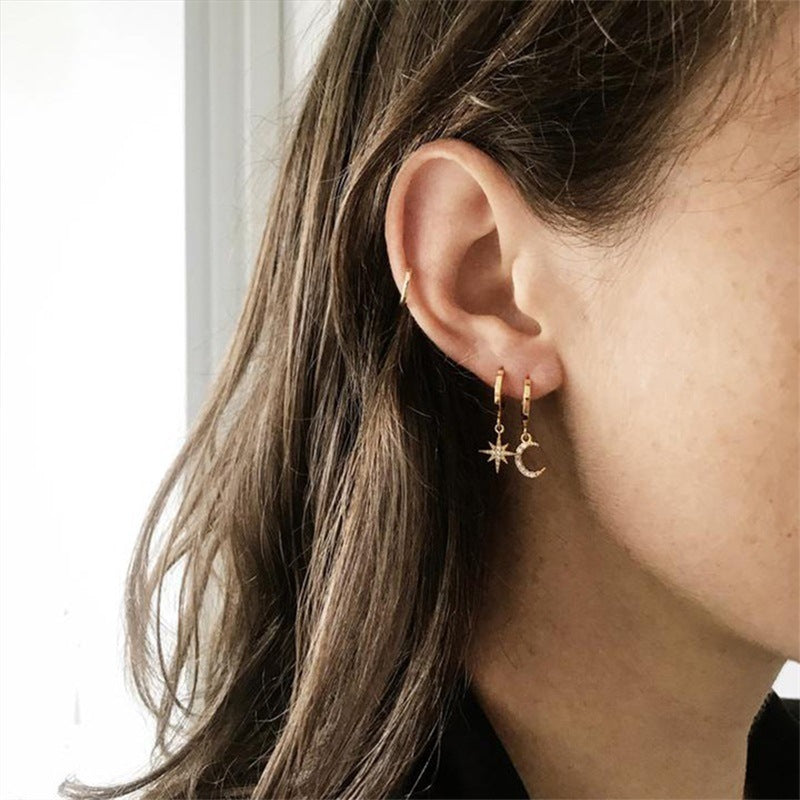 Cosmic Moon and Star Gold or Silver Tone Stainless Steel Earrings