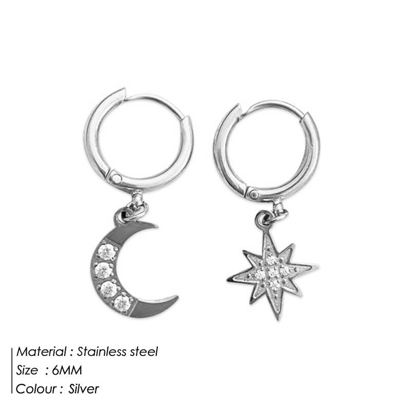 Cosmic Moon and Star Gold or Silver Tone Stainless Steel Earrings